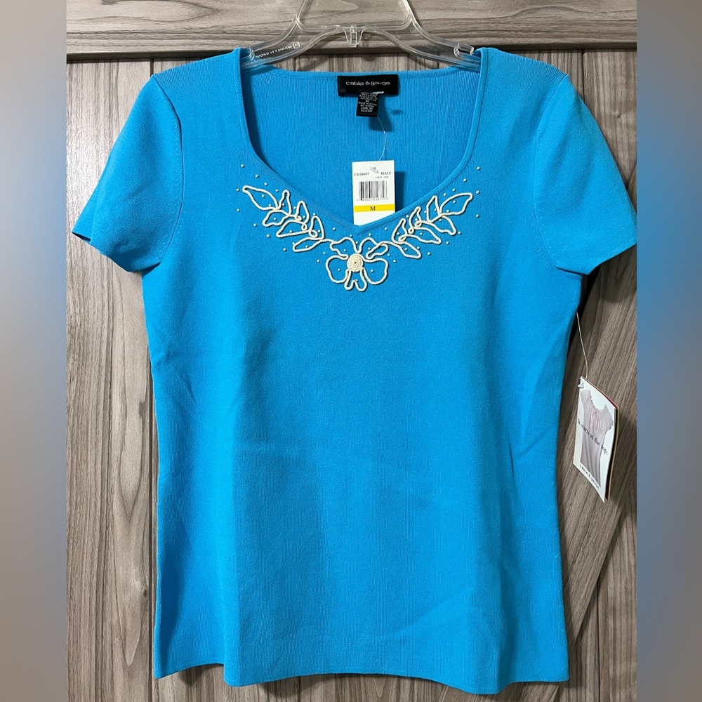 CABLE & GAUGE Turquoise Sweater SZ M NWT